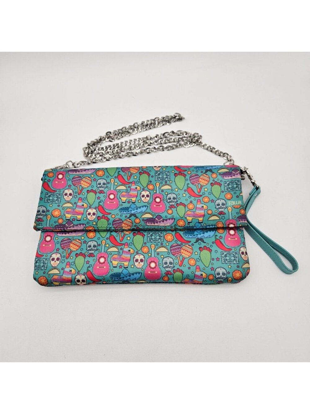 Tawi Day of The Dead Colorful Clutch Crossbody Chain Removeable Strap